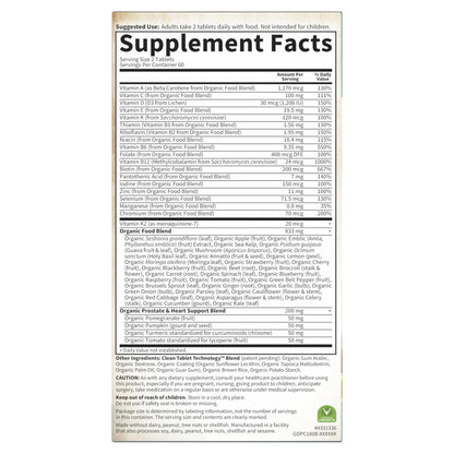 Garden of Life Organics Men's 40+ Multivitamin with Prostate Support, B12 & Vitamins – Vegan Daily Whole Food Multivitamin, Non-GMO, Certified Organic, 120 Tablets Garden of LifeBuy Supplements Australia