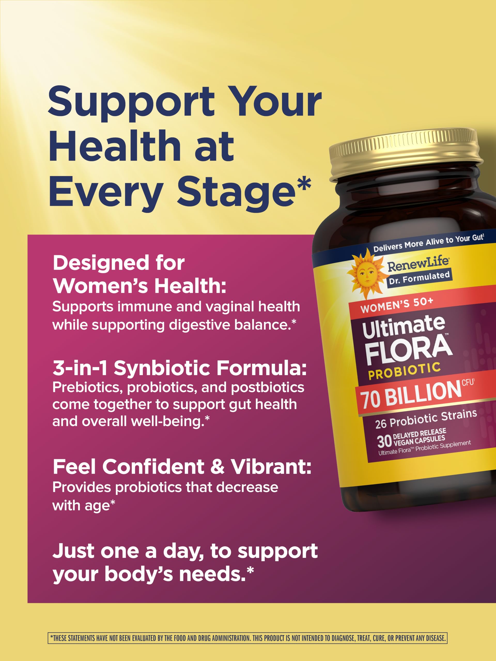 Renew Life Ultimate Flora Probiotics for Women 50+ 70 Billion CFU Delayed Release Vegan Capsules | Vaginal | Digestive Health | Immune Health | Dairy Free | 30 Count Renew Life buy supplements Au