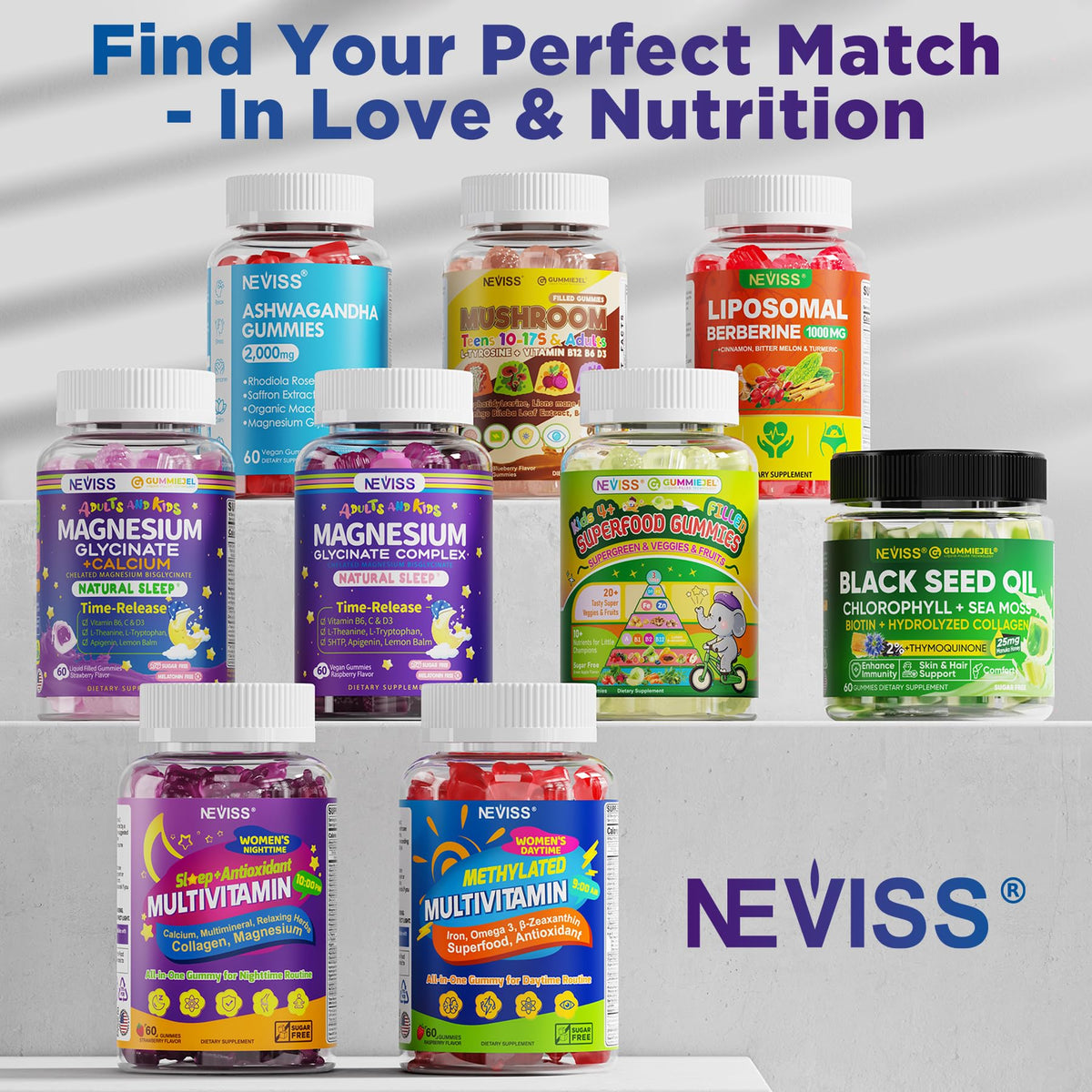 Neviss Magnesium Glycinate + Calcium Filled Gummies for Adults and Kids 4+, Kids Sleep Gummies Melatonin Free, Sugar Free Magnesium Supplement with B6 D3, L-Theanine for Zzz & Relax, Brain,Bone,Muscle NEVISSBuy Supplements Australia