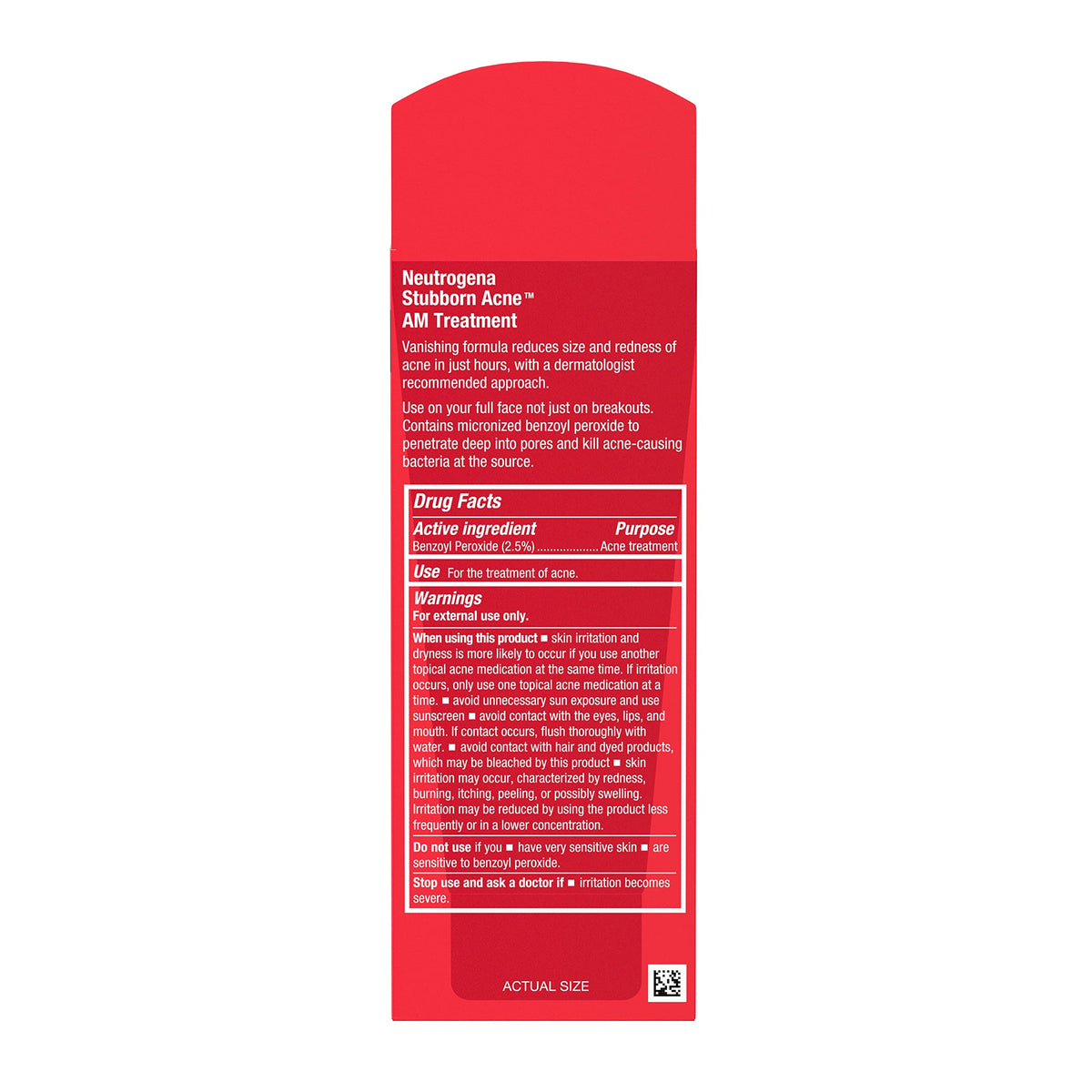 Neutrogena Stubborn Acne AM Face Treatment with 2.5% Micronized Benzoyl Peroxide Acne Medication, Oil-Free Daily Facial Treatment Reduces Size