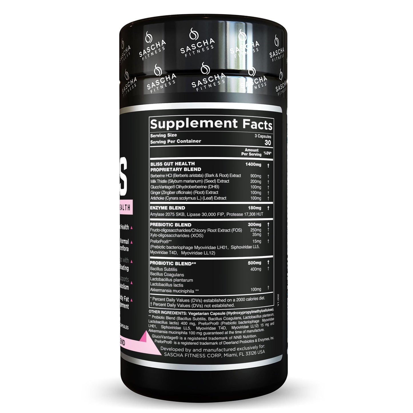 SASCHA FITNESS®️Gut and Digestive Health Support Pills | Prebiotics, Probiotics & Enzyme Blend |Berberine HCI,Gluco Vantage®|Helps with Bloating,Fat Loss,
