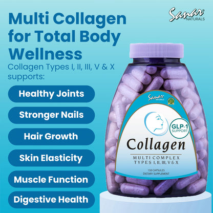 Sanar Naturals Multi Collagen Pills Type I, II, III, V, X | Extra Strength Hair, Nail, Skin, Bone & Joint Support | Hydrolyzed Collagen Supplement for Women and Men | Non-GMO, 150 Capsules Sanar Naturals buy supplements Au