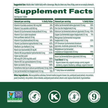 MegaFood One Daily Multivitamin for Women and Men, Immune Support Supplement with Real Food, Vitamin C & Vitamin B, Bone Health, Cellular Energy Metabolism, Vegetarian MegaFood