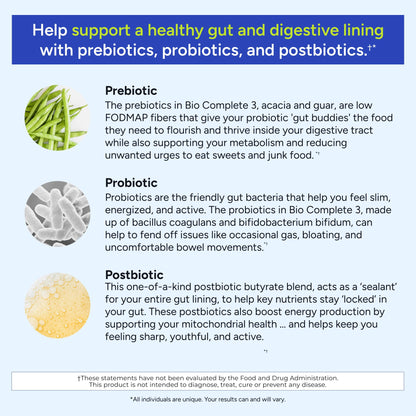 Gundry MD® Bio Complete 3, 3-in-1 Probiotics for Gut Health, Probiotic Supplements for Digestion, Supplement Supporting Bloating, Gas, Food Cravings