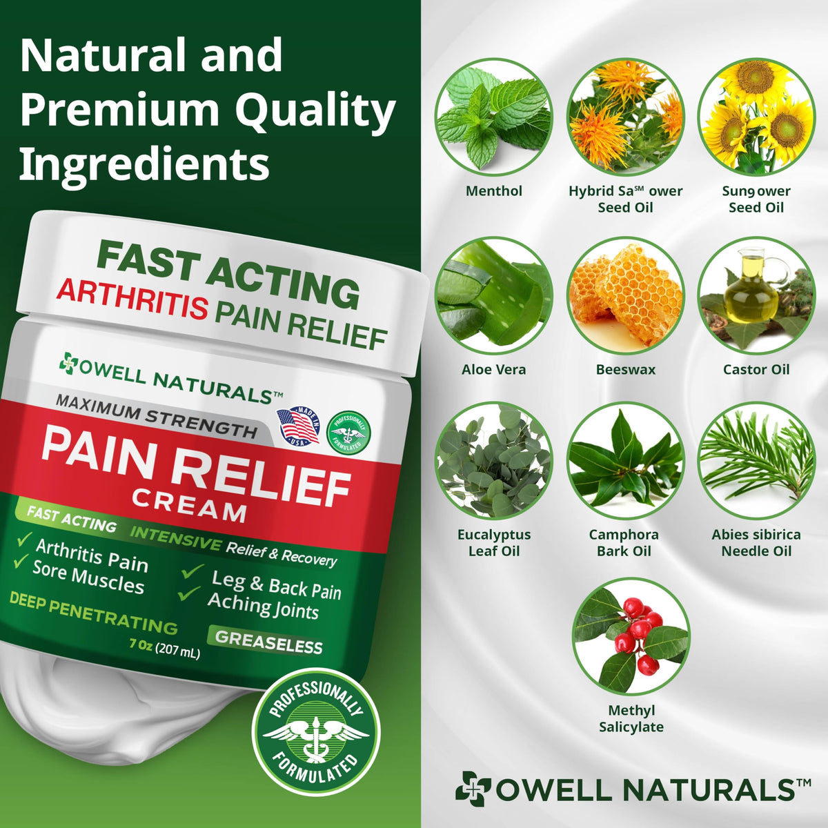 Owell Naturals Deep Penetrating Pain Relief Cream, Maximum Strength Formula for Joints & Muscles, Lower Back, Knees, Hands, Legs, Ankle – Fast Acting Comfort, 7 oz Owell NaturalsBuy Supplements Australia