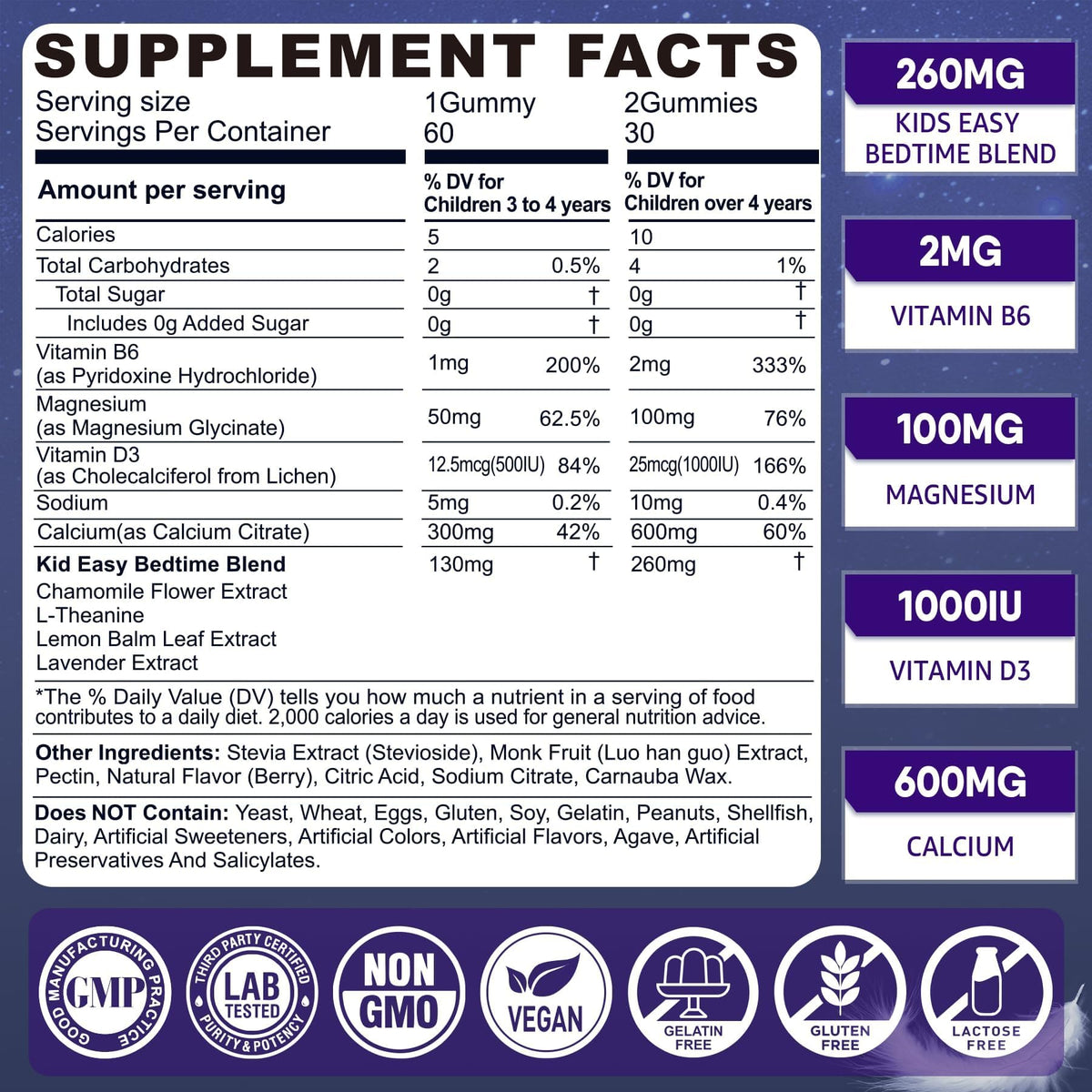 Kids Sleep Gummies - Magnesium Glycinate Gummies, Melatonin Free Sleep Aid | Magnesium, Calcium, D3, B6, L Theanine | Kid Melatonin Alternative for Restful Sleep (Pack of 1) LILICAREBuy Supplements Australia