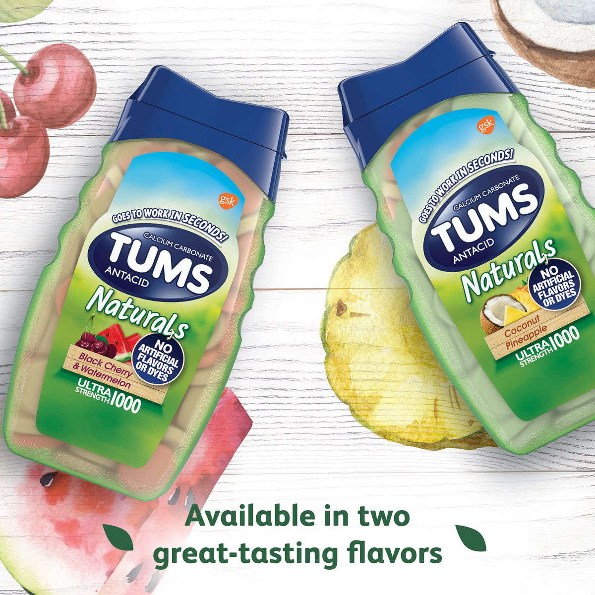 TUMS Naturals Ultra Strength Antacid Chews for Heartburn Relief, Great for a Summer BBQ - Black Cherry & Watermelon - 190 Count TUMS buy supplements Au