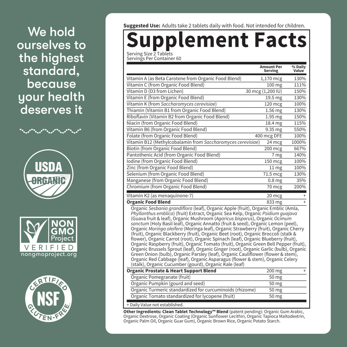 Garden of Life Organics Men's 40+ Multivitamin with Prostate Support, B12 & Vitamins – Vegan Daily Whole Food Multivitamin, Non-GMO, Certified Organic, 120 Tablets Garden of LifeBuy Supplements Australia