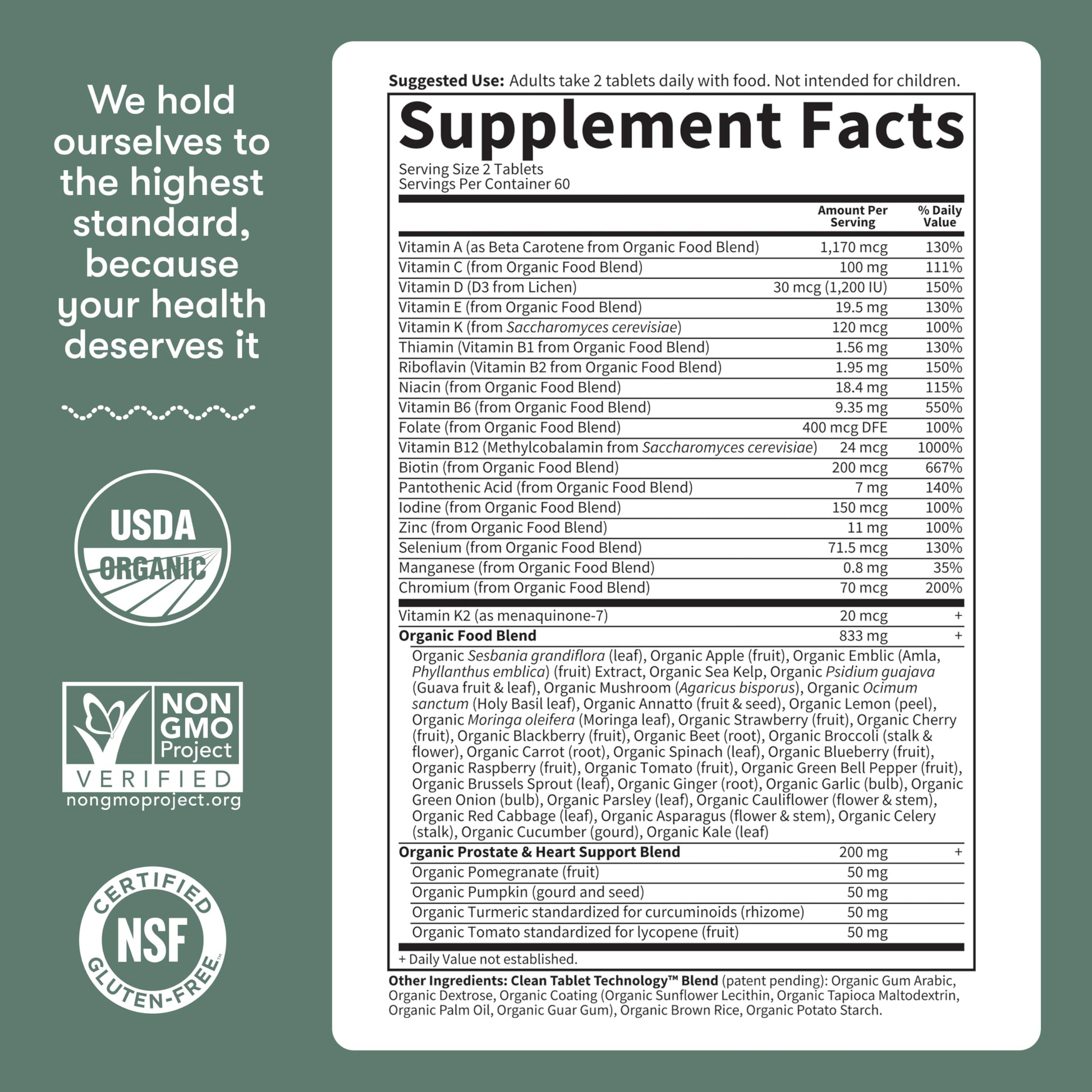Garden of Life Organics Men's 40+ Multivitamin with Prostate Support, B12 & Vitamins – Vegan Daily Whole Food Multivitamin, Non-GMO, Certified Organic, 120 Tablets Garden of LifeBuy Supplements Australia