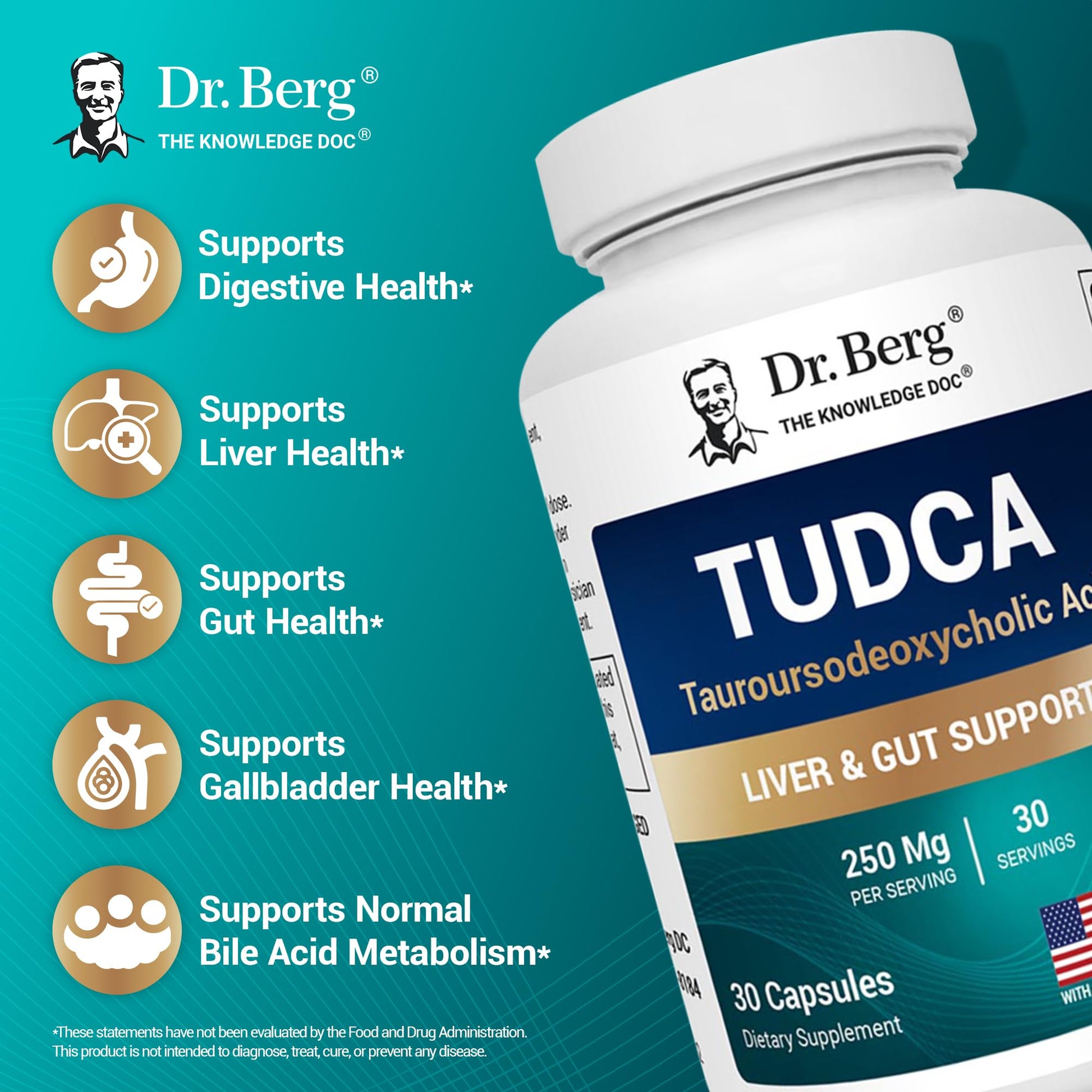 Dr. Berg TUDCA Supplement (Tauroursodeoxycholic Acid) - Powerful Formula for Liver Health, Bile Flow, Gallbladder Support, and Digestive Health* - 30 Capsules Dr. Berg NutritionalsBuy Supplements Australia
