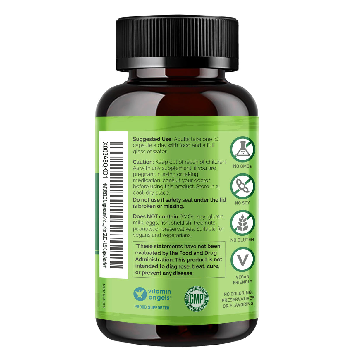 NATURELO Magnesium Glycinate Chelate Complex - 200 mg Magnesium with Organic Vegetables to Support Sleep, Calm, Muscle Cramp & Stress Relief