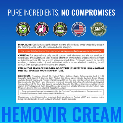 Approved Science Hemovir - Hemorrhoid Capsules and Cream - Dual-Action Stops Itching and Optimizes Blood Flow - Internal and External Care - 45 Capsules + 2 Fl Oz - Vegan - Non GMO - Made in The USA Approved ScienceBuy Supplements Australia