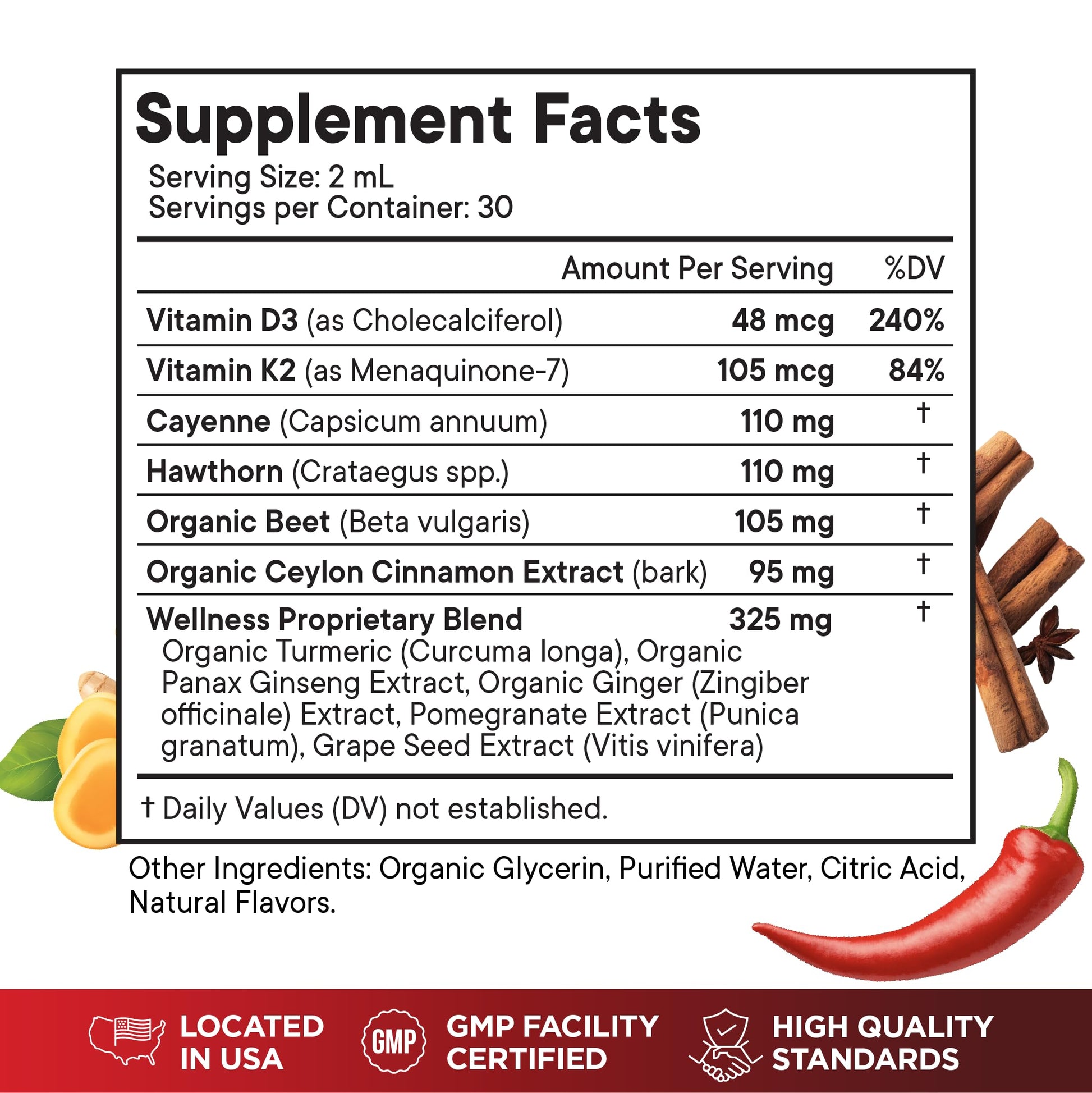 Cayenne Pepper Supplement Liquid Drops + Hawthorn Berry, Vitamin D3 K2 Beet Root Powder, Ceylon Cinnamon, Turmeric Curcumin, Organic Panax Ginseng - 4 OZ Superfood MD buy supplements Au
