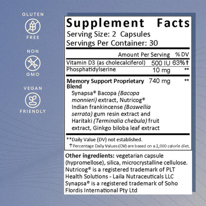 EcoNugenics Memory Boost Supplement – Clinically Studied Ingredients to Support Brain Focus & Health – Nootropic Formula with Bacopa Monnieri, Boswellia Serrata & Ginkgo Biloba Extract – 60 Capsules EcoNugenicsBuy Supplements Australia