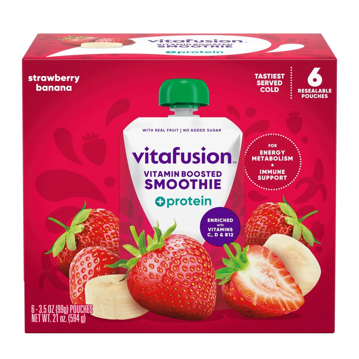 vitafusion Vitamin-Boosted Smoothie +Protein for Energy Metabolism and Immune Support, Strawberry Banana Flavor Excellent Source Vitafusion