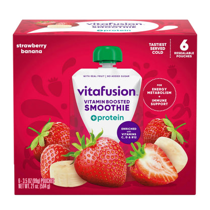 vitafusion Vitamin-Boosted Smoothie +Protein for Energy Metabolism and Immune Support, Strawberry Banana Flavor Excellent Source Vitafusion