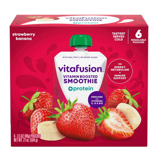 vitafusion Vitamin-Boosted Smoothie +Protein for Energy Metabolism and Immune Support, Strawberry Banana Flavor Excellent Source Vitafusion