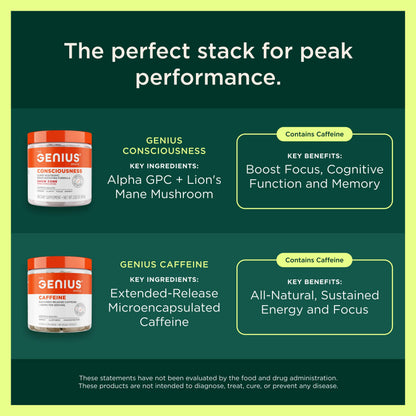 The Genius Brand Genius Mushrooms - Plant-Based Supplement for Immune, Focus & Energy Support - Lion's Mane, Cordyceps & Reishi