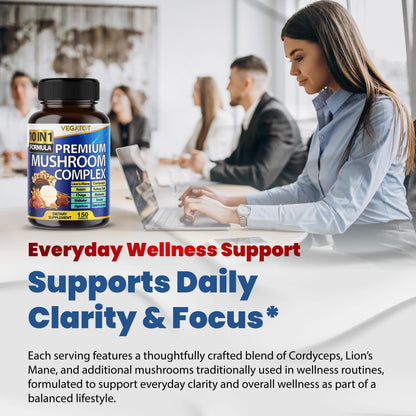10 in 1 High Strength Mushroom Supplement - Lions Mane, Cordyceps, Reishi - Brain Supplements for Memory and Focus ** 5-Month Supply