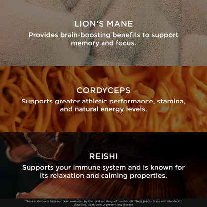 The Genius Brand Genius Mushrooms - Plant-Based Supplement for Immune, Focus & Energy Support - Lion's Mane, Cordyceps & Reishi