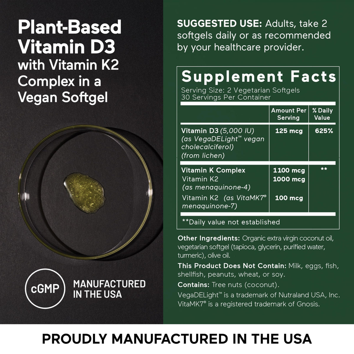 SMARTERNUTRITION Vegan Vitamin D3 5000 IU + Natural Vitamin K2 1100 mcg in Organic Coconut & Olive Oil - D3 K2 Supplement for Immune & Bone Support - 60 Softgels[30 Day Supply] SMARTERNUTRITIONBuy Supplements Australia