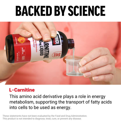 Force Factor L-Carnitine Liquid 3000mg, Maximum Strength Supplement to Support Fat Metabolism, Cellular Energy & Muscle Recovery, High Absorbing