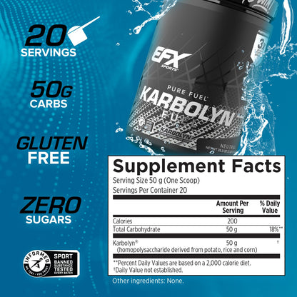 EFX Sports Karbolyn Fuel | Fast-Absorbing Carbohydrate Powder | Carb Load, Sustained Energy, Quick Recovery | Stimulant Free | 20 Servings (Neutral)