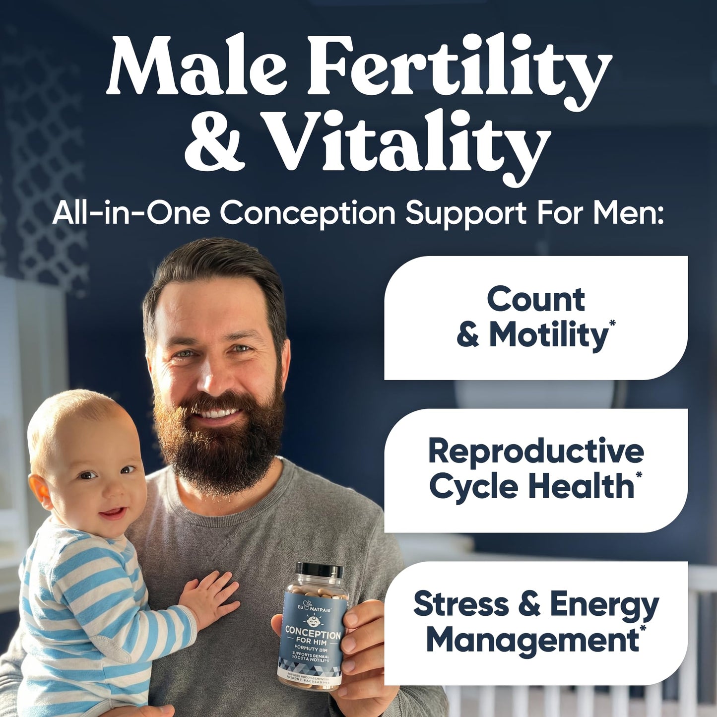 Eu Natural Conception for Him - Male Fertility Supplements with Ashwagandha, Folate & Zinc - Sperm Count, Motility & Strength Support - Fertility Support for Men, 60 Vegetarian Capsules Eu NaturalBuy Supplements Australia