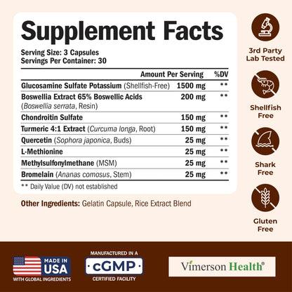 Glucosamine Chondroitin MSM – Joint Support Supplement for Women and Men with Glucosamine Sulfate 1500 mg, Chondroitin and MSM – for Cartilage, Joint Health and Flexibility – 90 Capsules Vimerson HealthBuy Supplements Australia