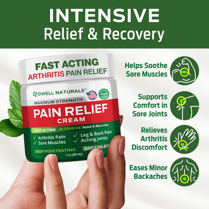 Owell Naturals Deep Penetrating Pain Relief Cream, Maximum Strength Formula for Joints & Muscles, Lower Back, Knees, Hands, Legs, Ankle – Fast Acting Comfort, 7 oz Owell NaturalsBuy Supplements Australia