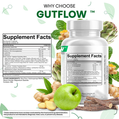 Clean Nutraceuticals Colostrum Supplement Capsules Probiotics Pills Prebiotics, L-Glutamine, Digestive Enzymes, Folate, Fiber, ACV, Turmeric, Apple Pectin and Turmeric Pills