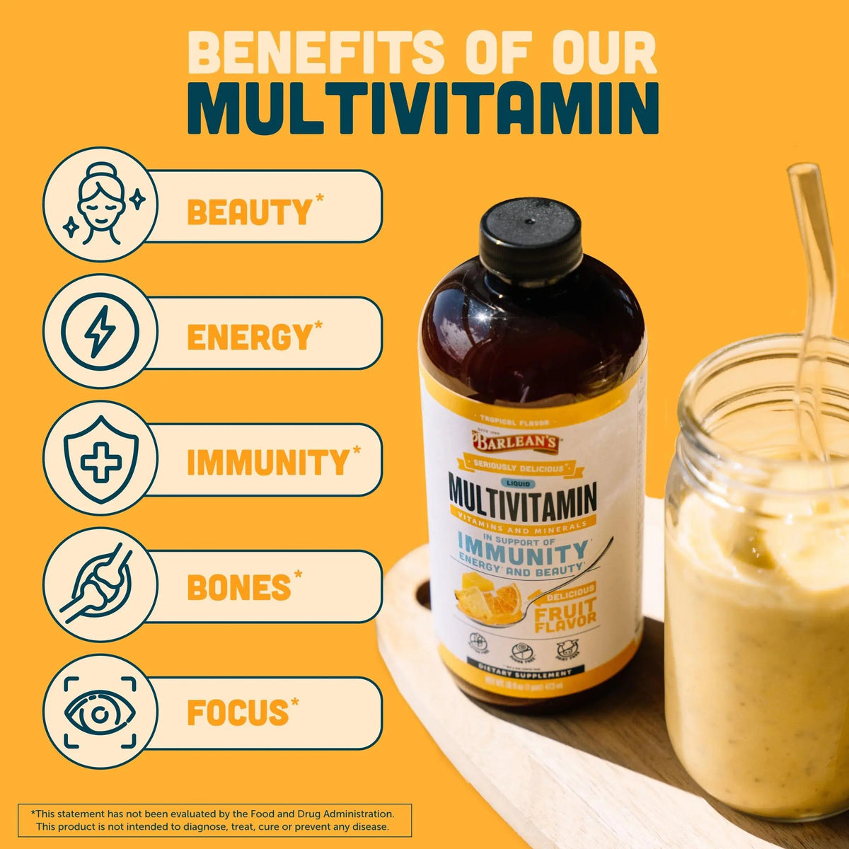 Barlean's Liquid Multivitamin for Women, Men & Kids, 21 Essential Vitamins & Minerals, Includes Biotin, B-Complex Barlean's