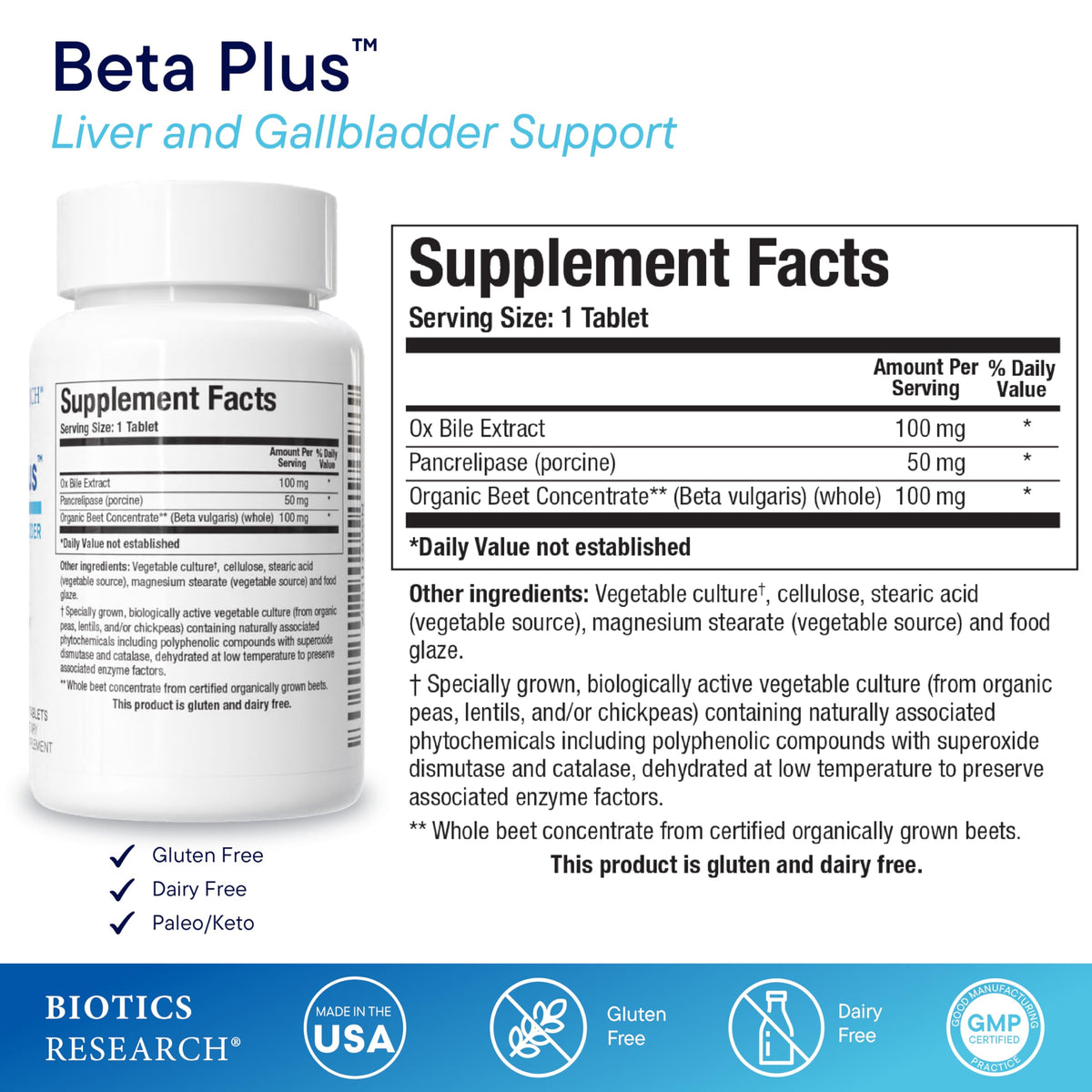 Biotics Research Beta-Plus™ Nutritional Ox Bile Salts Digestive Enzymes Supplement for Bile Production for No Gallbladder-Supports Overall Liver Function,