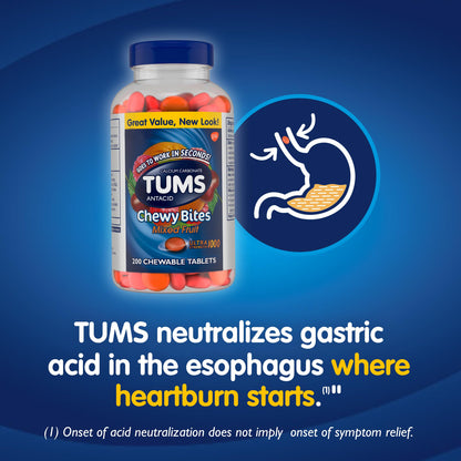 TUMS Chewy Bites Chewable Antacid Tablets for Ultra Strength Heartburn Relief, Great for a Summer BBQ- Mixed Fruit - 200 Count TUMS buy supplements Au