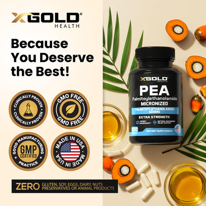 Palmitoylethanolamide Pea Supplement 600 mg | Micronized Pea 99% Highly Purified and Bioavailable | Made in USA | Supplement for Men and Women - 120 Capsules