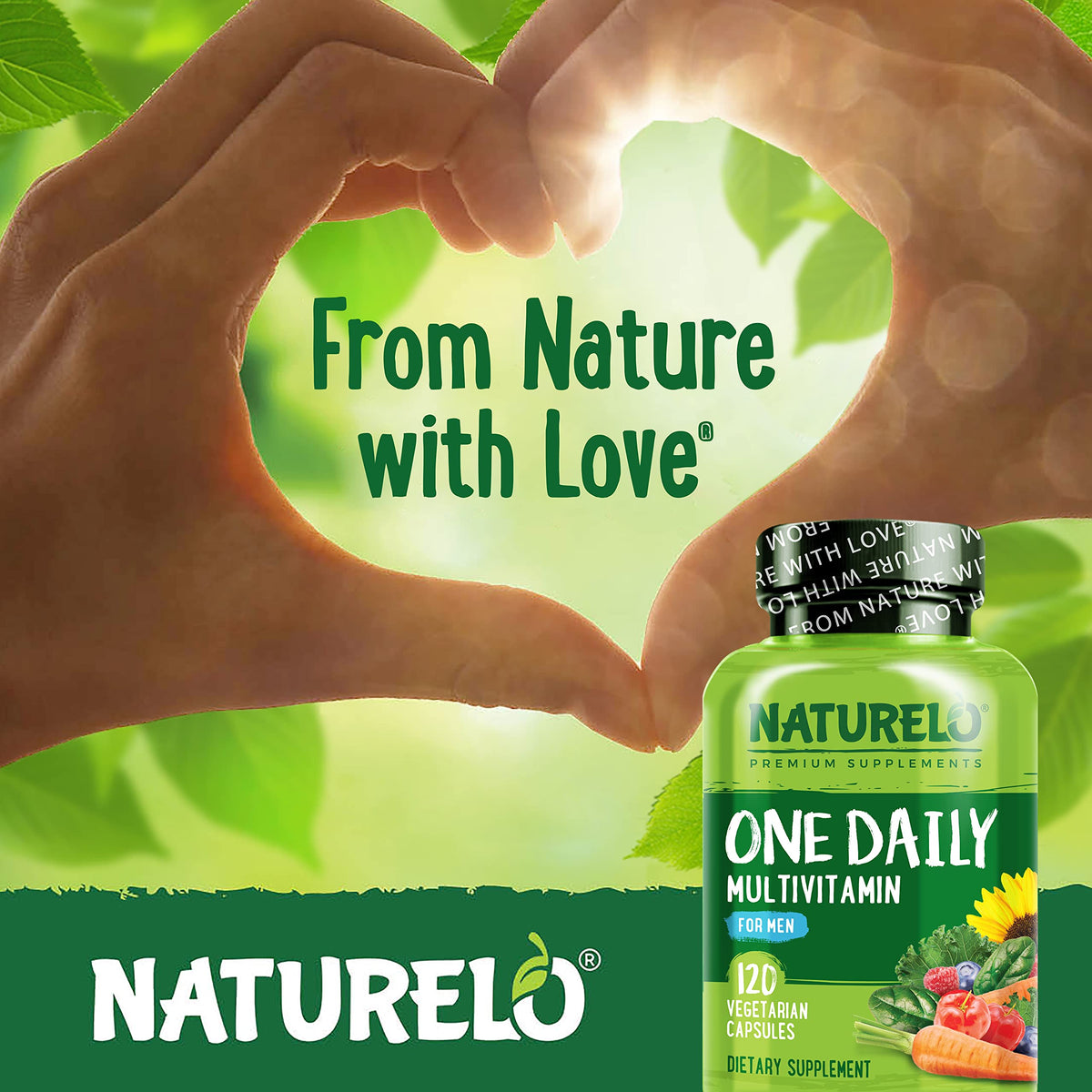 NATURELO Mens Multivitamins - One Daily Multivitamin for Men with Vitamins, Minerals & Organic Whole Foods, Boost Energy & Health