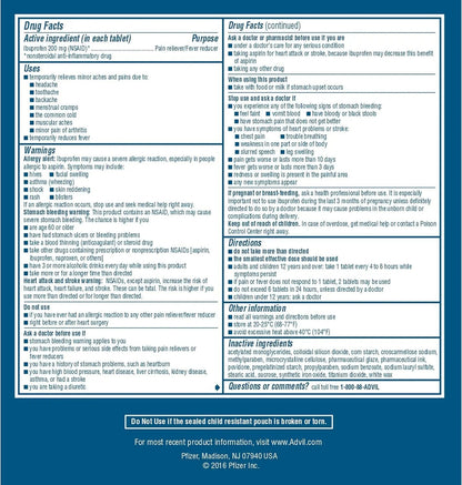 Advil Ibuprofen Tablets, 200 mg Pain Reliever/Fever Reducer (NSAID), 100 Tablets (50 Packets of 2 Tablets Each) AdvilBuy Supplements Australia
