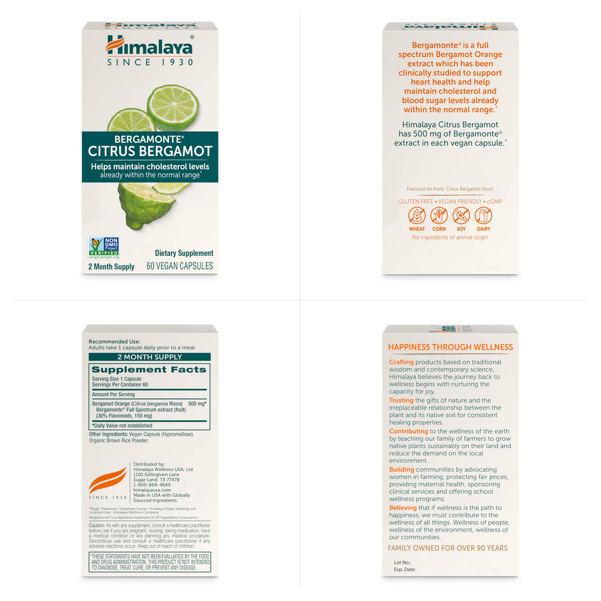 Himalaya Citrus Bergamot, Herbal Supplement for Daily Wellness, Vegan, Gluten Free, 500 mg Bergamonte® Extract, 60 Capsules