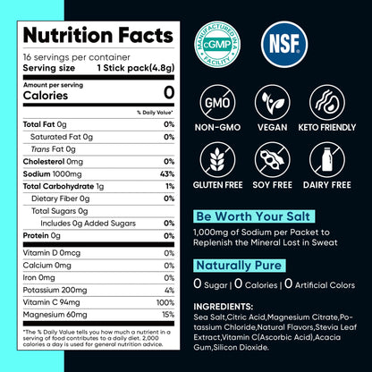 Venture Pal High Sodium Sugar Free Electrolytes Powder Packet, Zero Calories Hydration Packets with Vitamin, Sodium, Potassium & Magnesium, Electrolyte Drink Mix
