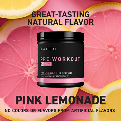 Kaged Sport Pre Workout Powder for Men & Women, Pink Lemonade, Sport Certified, 188mg Caffeine, Nitric Oxide, Beta Alanine, 20 Servings