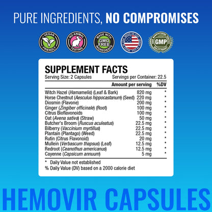 Approved Science Hemovir - Hemorrhoid Capsules and Cream - Dual-Action Stops Itching and Optimizes Blood Flow - Internal and External Care - 45 Capsules + 2 Fl Oz - Vegan - Non GMO - Made in The USA Approved ScienceBuy Supplements Australia