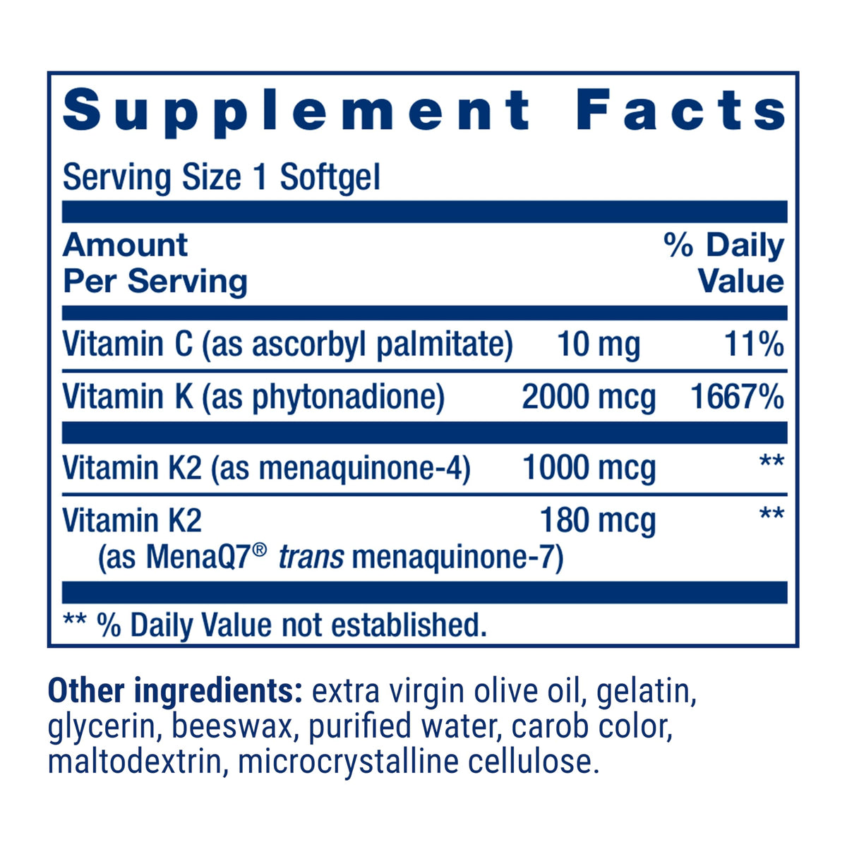 Life Extension Super K, Vitamin K Supplement, 2000 Mcg Vitamin K and 1180 Mcg Vitamin K2, Heart Health, Once-Daily, 90 Softgels