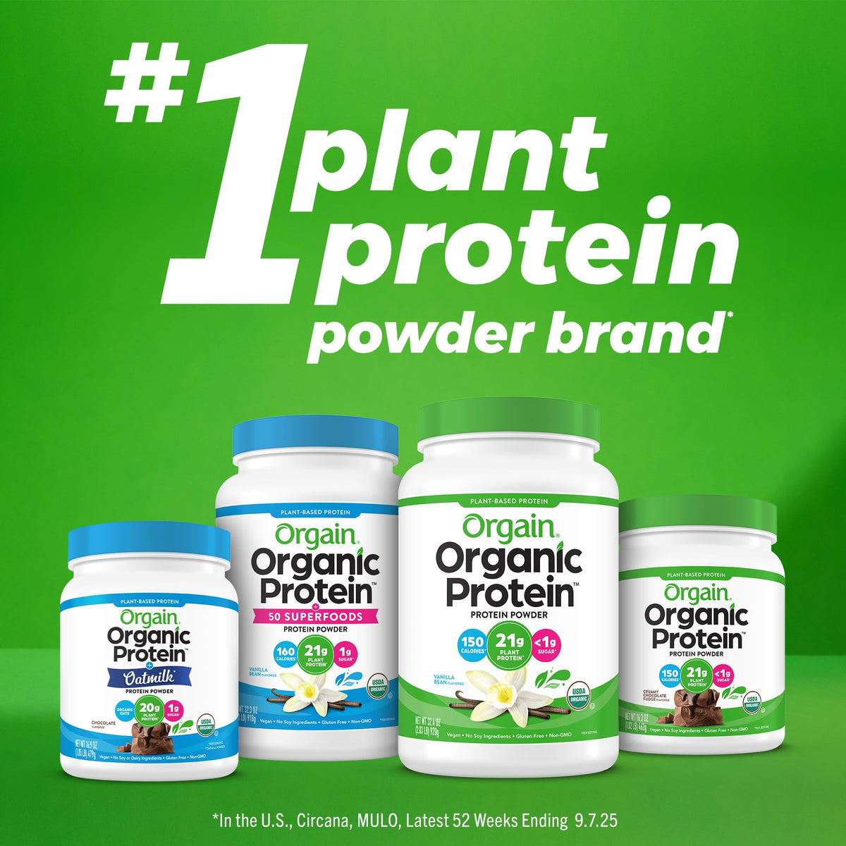 Orgain Organic Vegan Protein Powder, Vanilla Bean - 21g Plant Based Protein, 4g Prebiotic Fiber, No Lactose Ingredients, No Added Sugar, Non-GMO, For Shakes & Smoothies