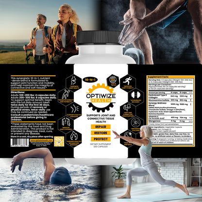 OptiWize 10-N-1 Joint Support Hydrolyzed Collagen,MSM, Hyaluronic Acid, Glucosamine,Chondroitin & More- Targets Joint Discomfort, Improves Mobility & Flexibility 320 Caps for Men & Women Made in USA OptiWizeBuy Supplements Australia