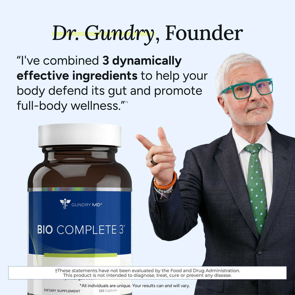 Gundry MD® Bio Complete 3, 3-in-1 Probiotics for Gut Health, Probiotic Supplements for Digestion, Supplement Supporting Bloating, Gas, Food Cravings
