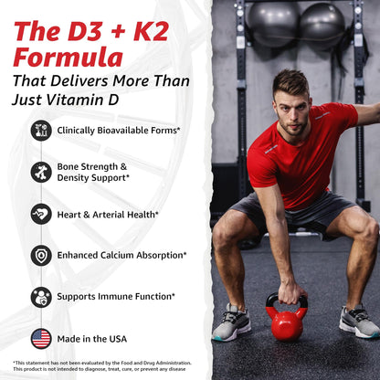 10X Health Vitamin D3 5000 IU & K2 MK7 - Menaquinone 7, High-Potency D3 K2 Vitamin Supplement for Bone Health, Heart and Teeth - 125 mcg Vitamin D & 90 mcg Vitamin K2-60 Capsules 10X Health System buy supplements Au
