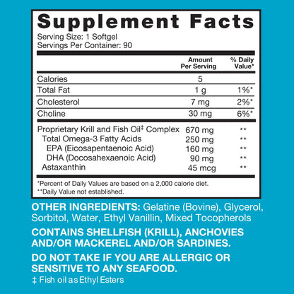Qunol Advanced Omega 3 Krill and Fish Oil Complex, 10x Better Bioavailability, One Pill Dose, 250mg EPA & DHA