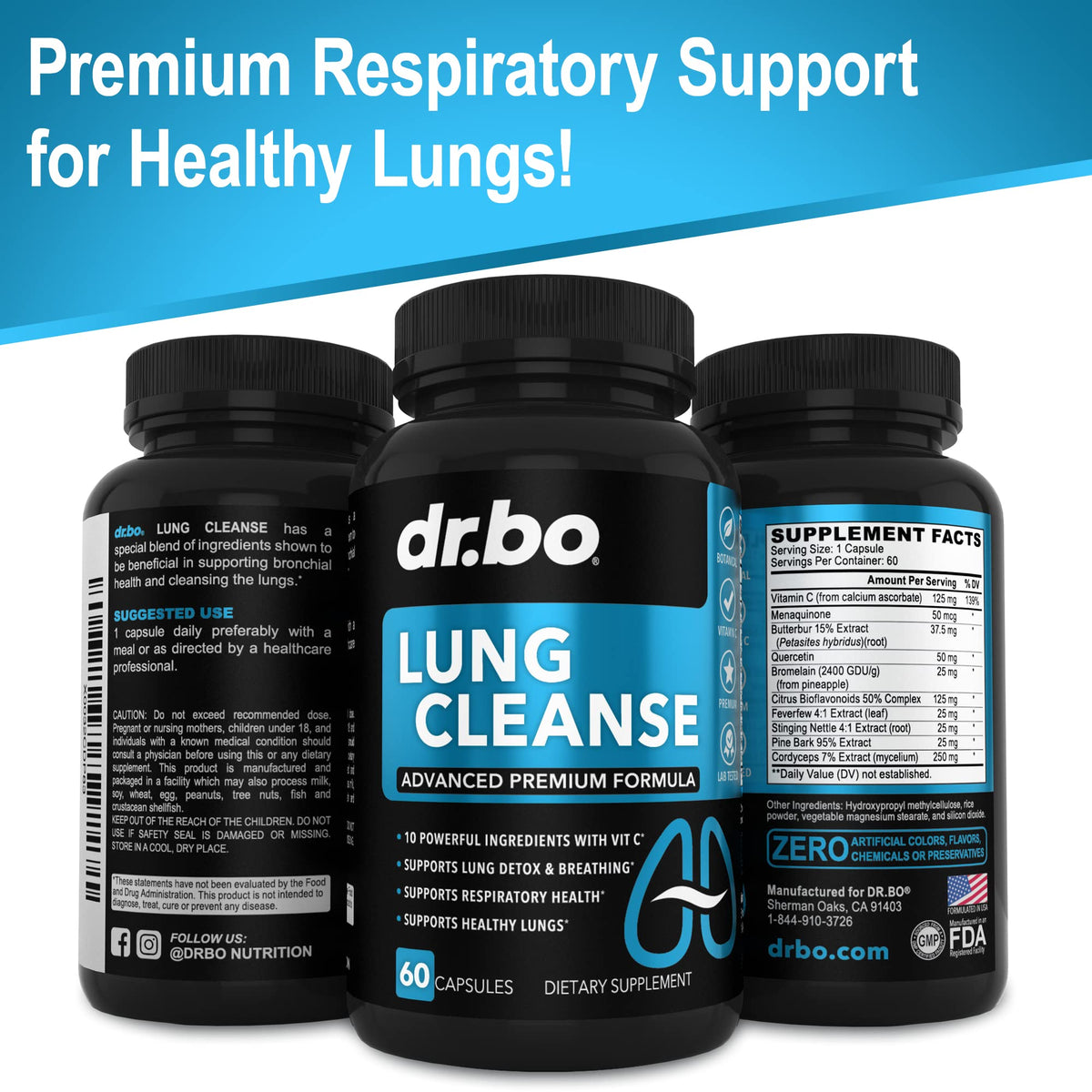 Lung Cleanse Support Supplement - Respiratory Supplements to Quit & Stop Smoking Aids - Herbal Detox for Lungs & Bronchial Health - Smokers Cleanser Breathe Aid for Mucus Clear Relief - 60 Capsules DR. BO buy supplements Au