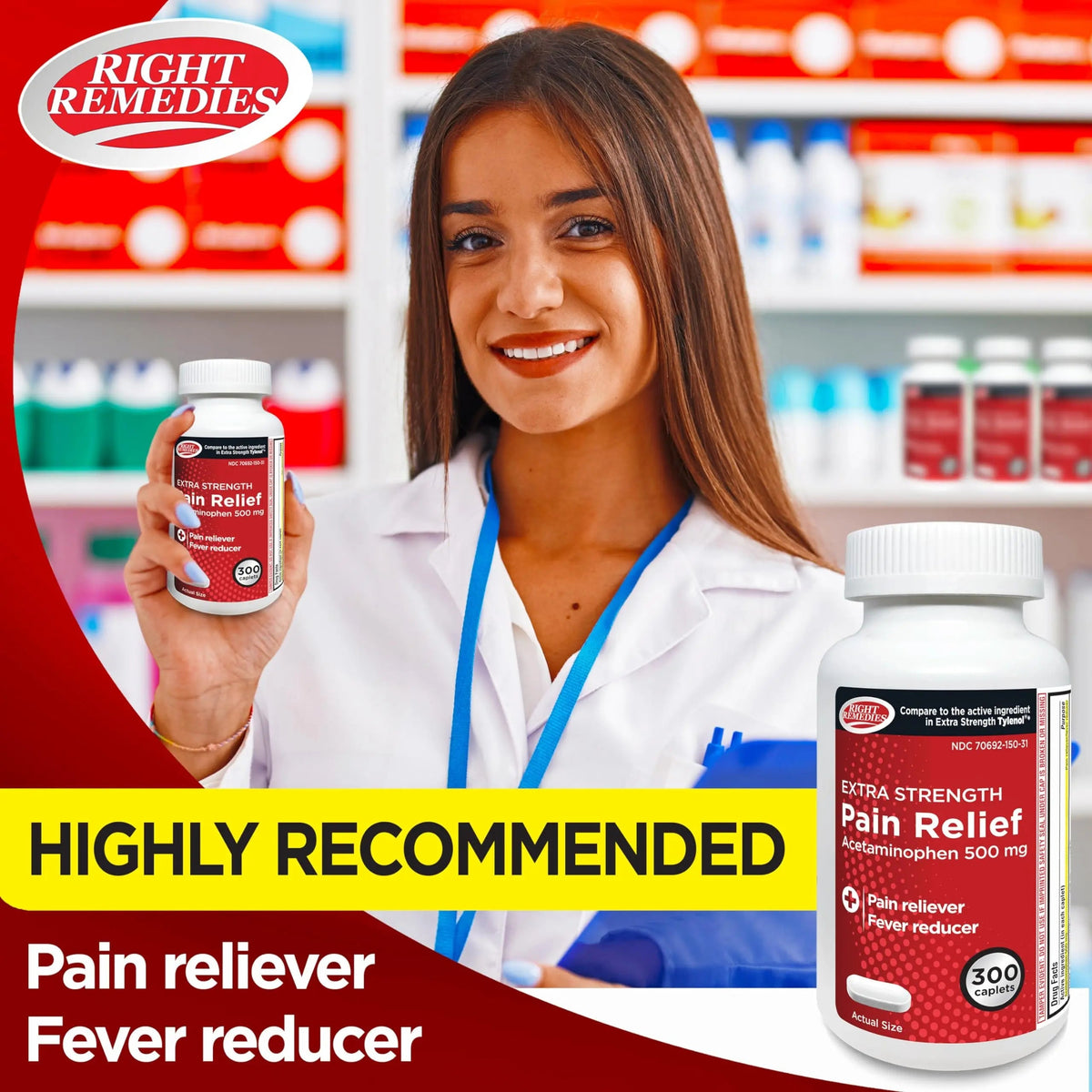 RIGHT REMEDIES Extra Strength Pain Relief, Acetaminophen 500 mg Caplets, Pain Reliever & Fever Reducer, Value Pack (300 Count), Compare to the Active Ingredient in Extra Strength Tylenol® RIGHT REMEDIESBuy Supplements Australia