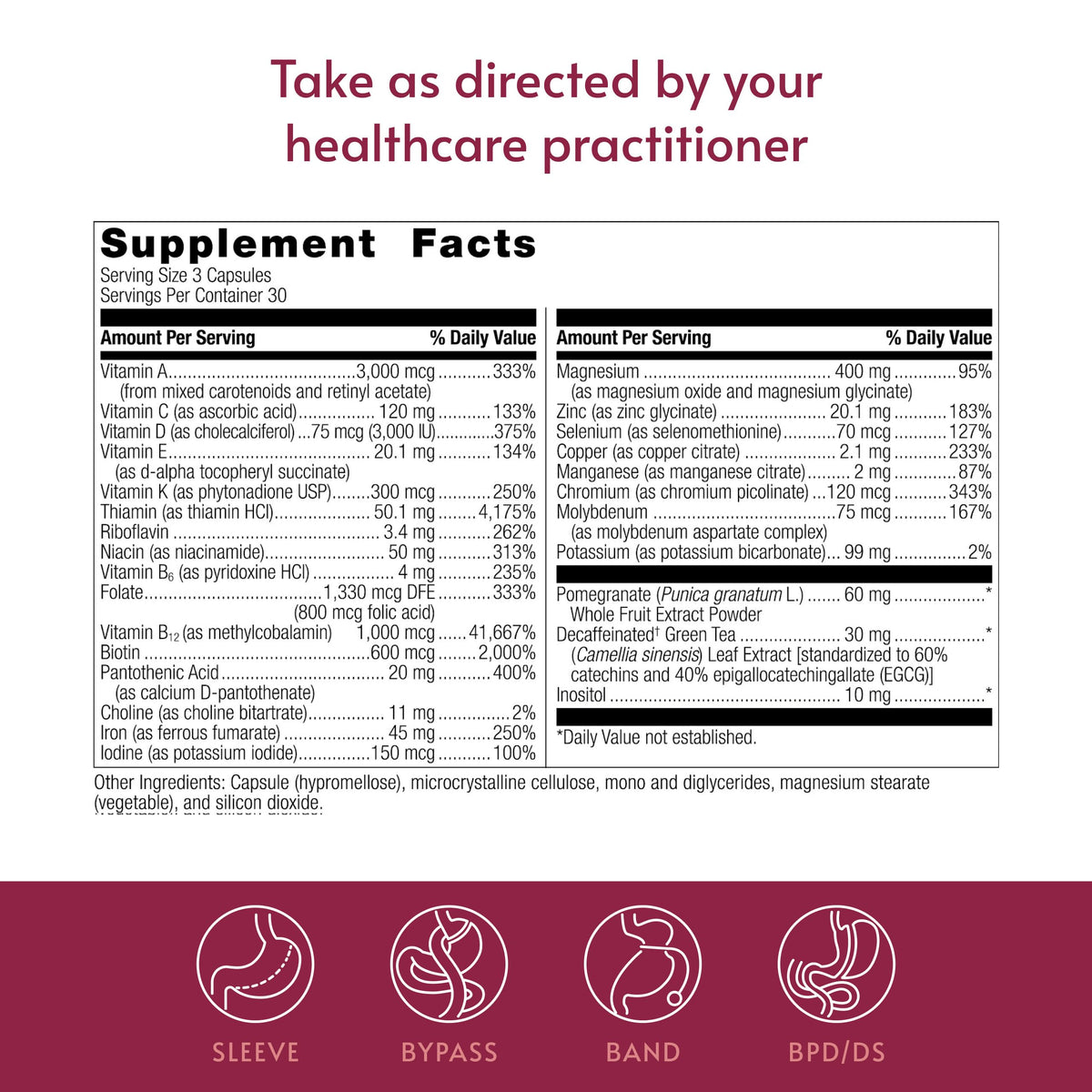 Bariatric Advantage Ultra Multivitamin with Iron - Ultra Multi with Iron - Capsule Format Multivitamin - Provides Full Complex of B Vitamins